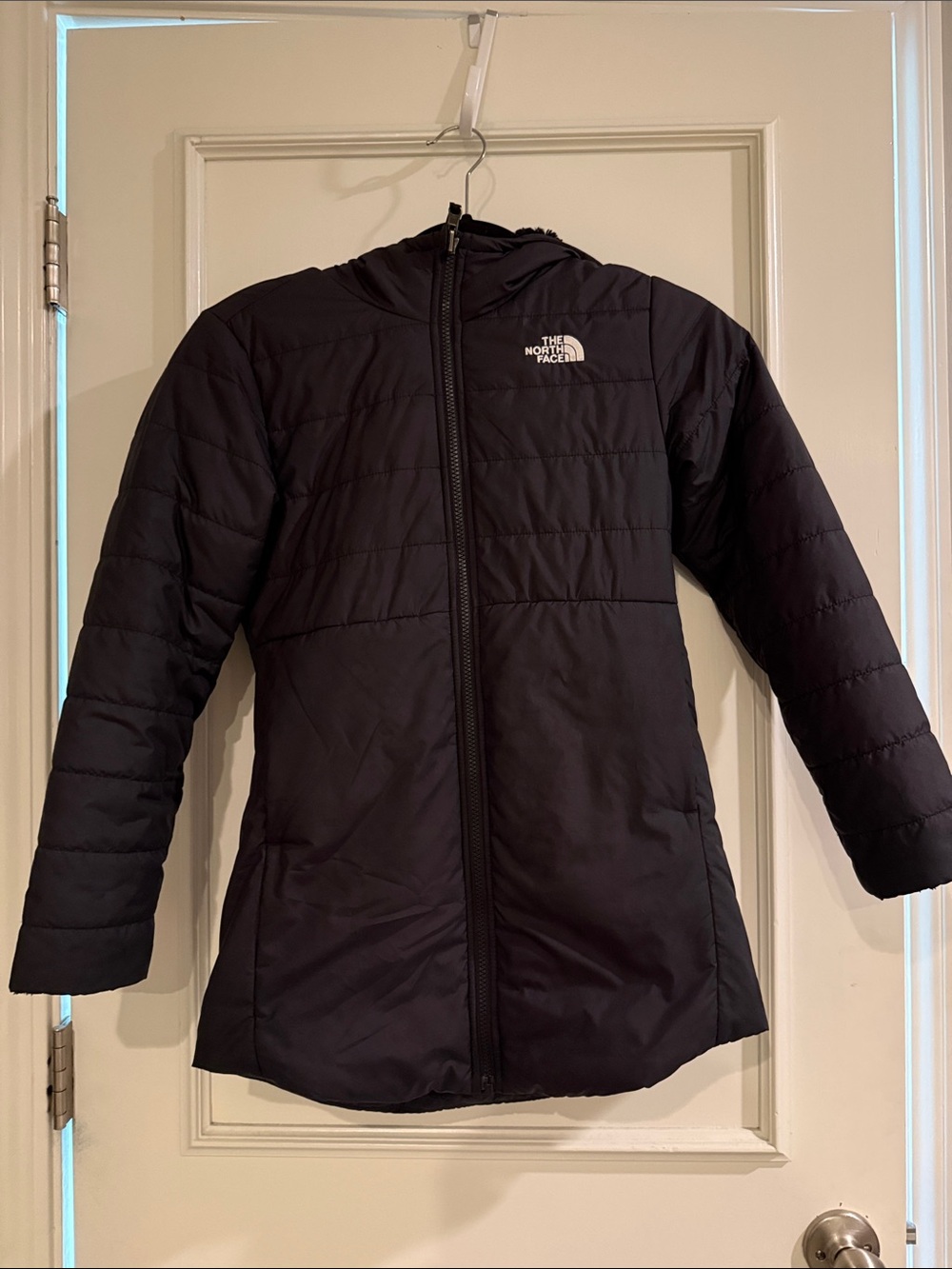 The North Face Black Girls' Hooded Reversible Puffer Jacket- Size M (10/12)